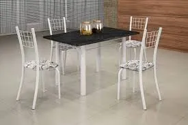 Conj Mesa Dany 100x60 Tmp Pedra 4Cds Branco Soma