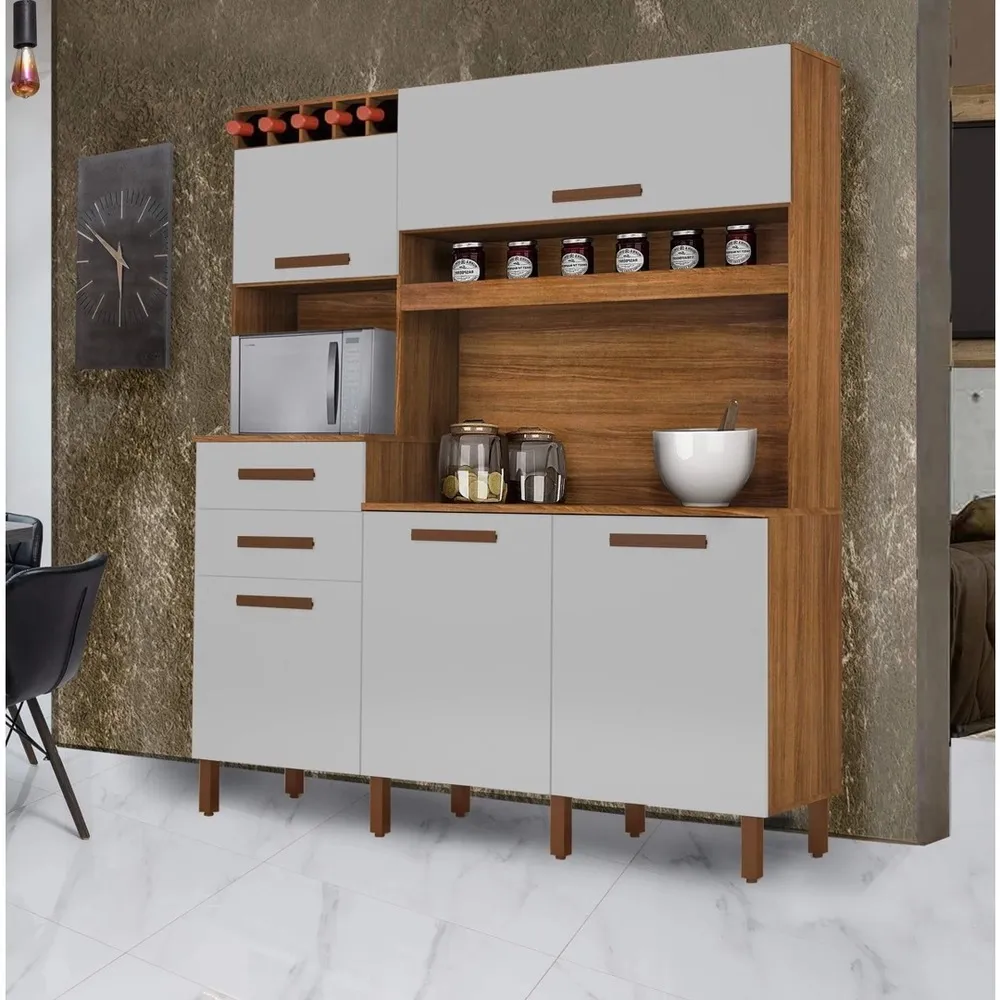 Kit Cozinha Franca 5P2G Freijo.Branco Arte Moveis — Freijó/Branco