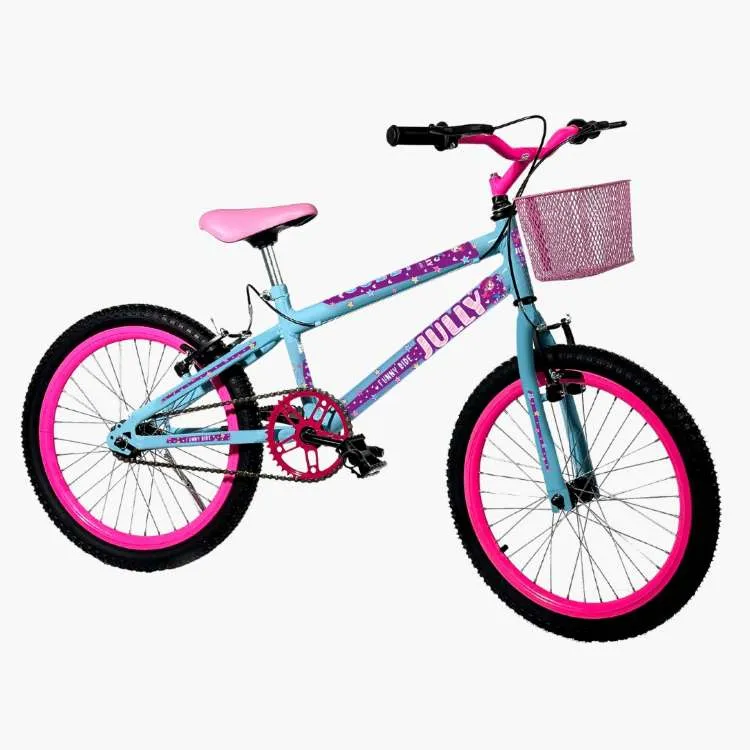 Bicicleta Infantil Colli Jully Aro 20 com Cesto Azul Cod 107 68 D EM Colli — Azul Champanhe/Rosa