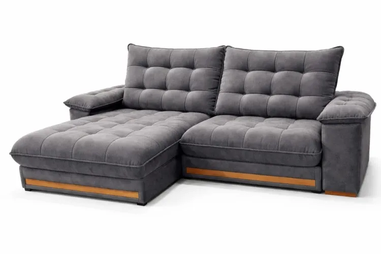 Estofado Retratil Reclinavel Barcelona 230 2x90 mais Braco 25cm Linho Bege 01 Idealle — Veludo Grafite 10