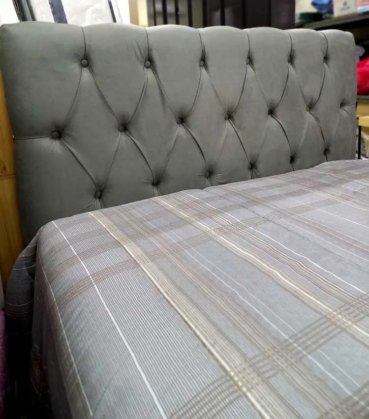Cabeceira Solteirao Hera 110 Corino Branco SR Cabec — Veludo Suede - Cinza