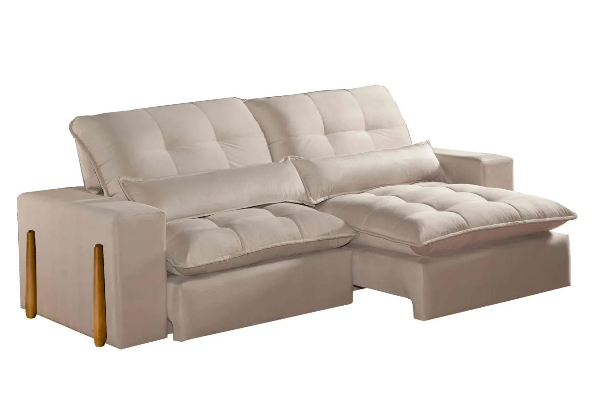Estofado Retratil Reclinavel Itaoca.Fitipaldi 230 2x90 Vel Marrom 17 Idealle — Veludo Jolie - Bege