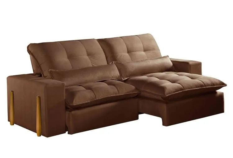 Estofado Retratil Reclinavel Itaoca.Fitipaldi 230 2x90 Vel Marrom 17 Idealle — Veludo Jolie - Marrom