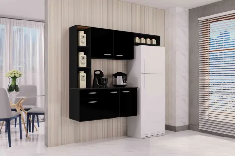 Cozinha Suspensa com Balcao Isis 163 Preto.Preto Poquema