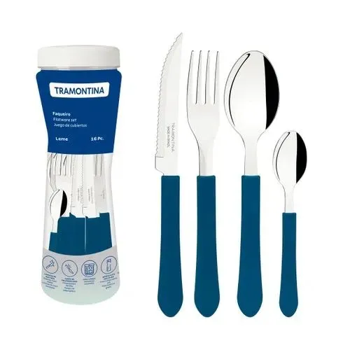 Faqueiro Inox 20 Pecas Leme Azul Tramontina — Faqueiro Inox 20 Peças - Azul