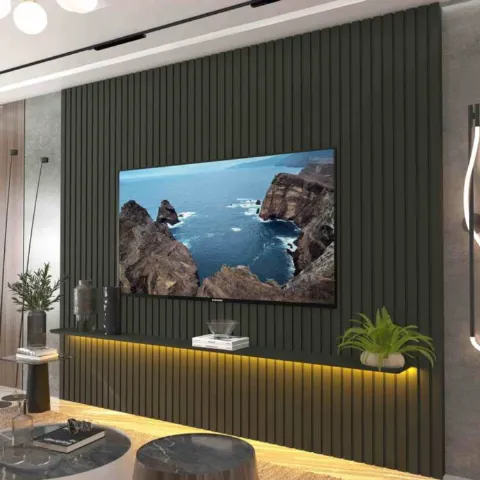Painel Nobre Ripado 230 1Prateleira com LED Grafite Gelius