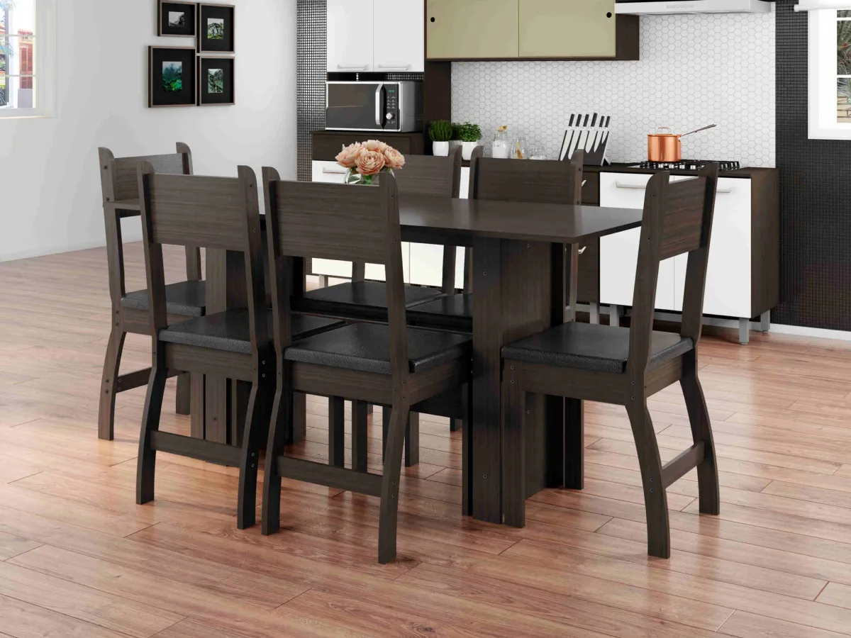 Composicao Milano Mesa com 6 Cds Amendoa.Preto Poliman — Comp Milano 6 Cds - Amêndoa/Preto