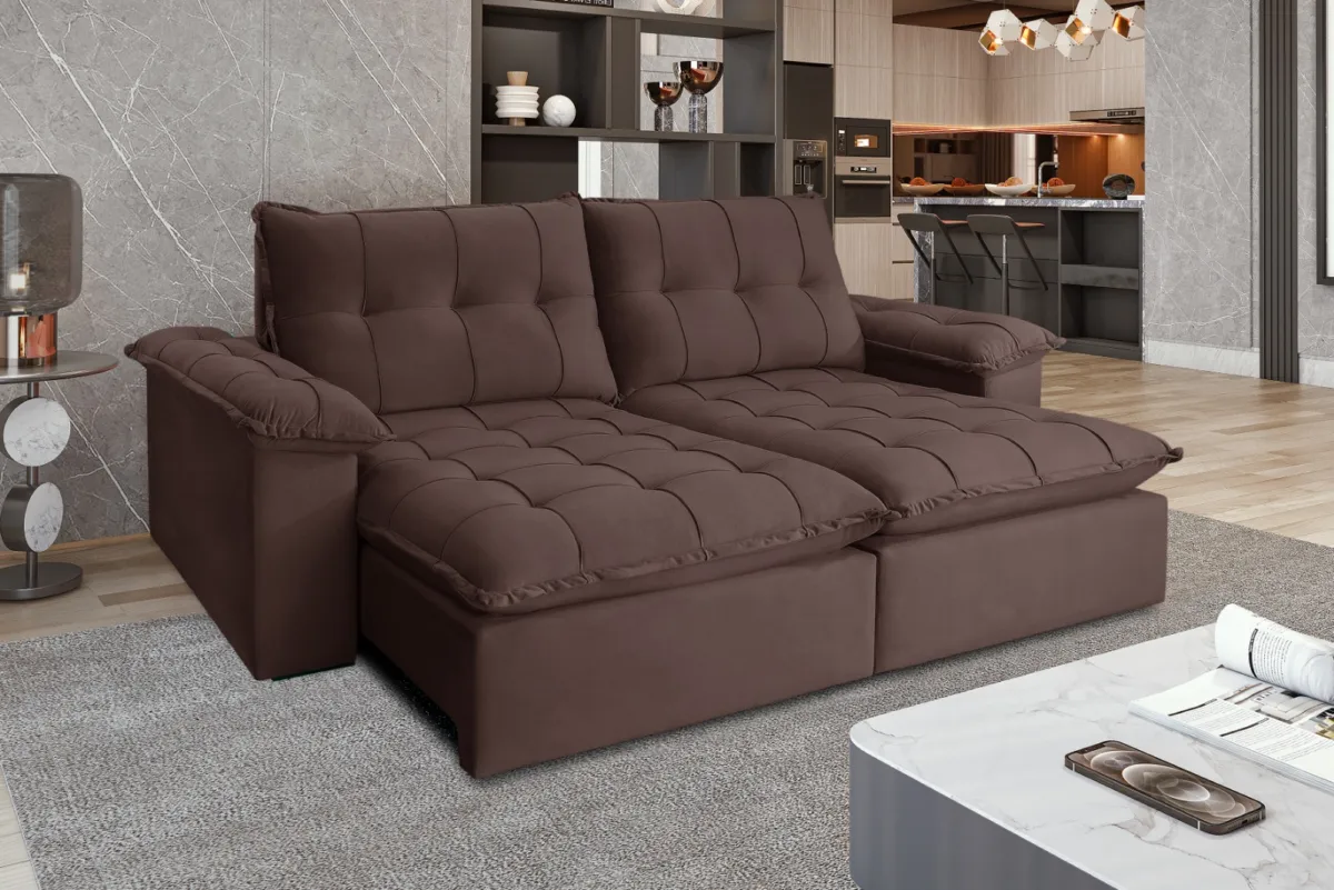 Estofado Retratil Reclinavel Iriri 230 2x90 Vel Marrom 17 Idealle — Veludo Inca - Marrom 17