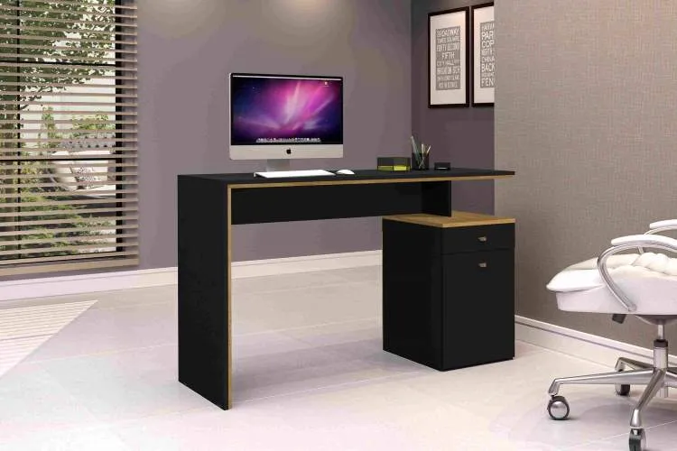 Escrivaninha Office 1G1P Nature.Preto J&A Moveis — Nature/Preto