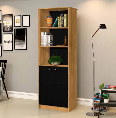 Estante Office 2P Nature.Preto J&A Moveis