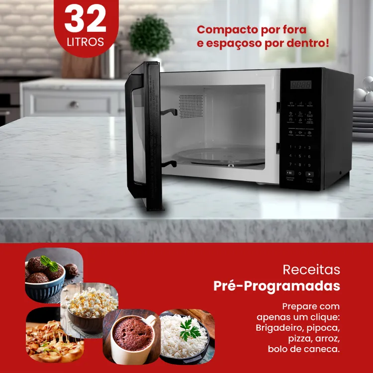 Forno Micro Ondas 32L AMIC01N 127V 1400W Preto Agratto — Forno Micro-Ondas 32L - Preto
