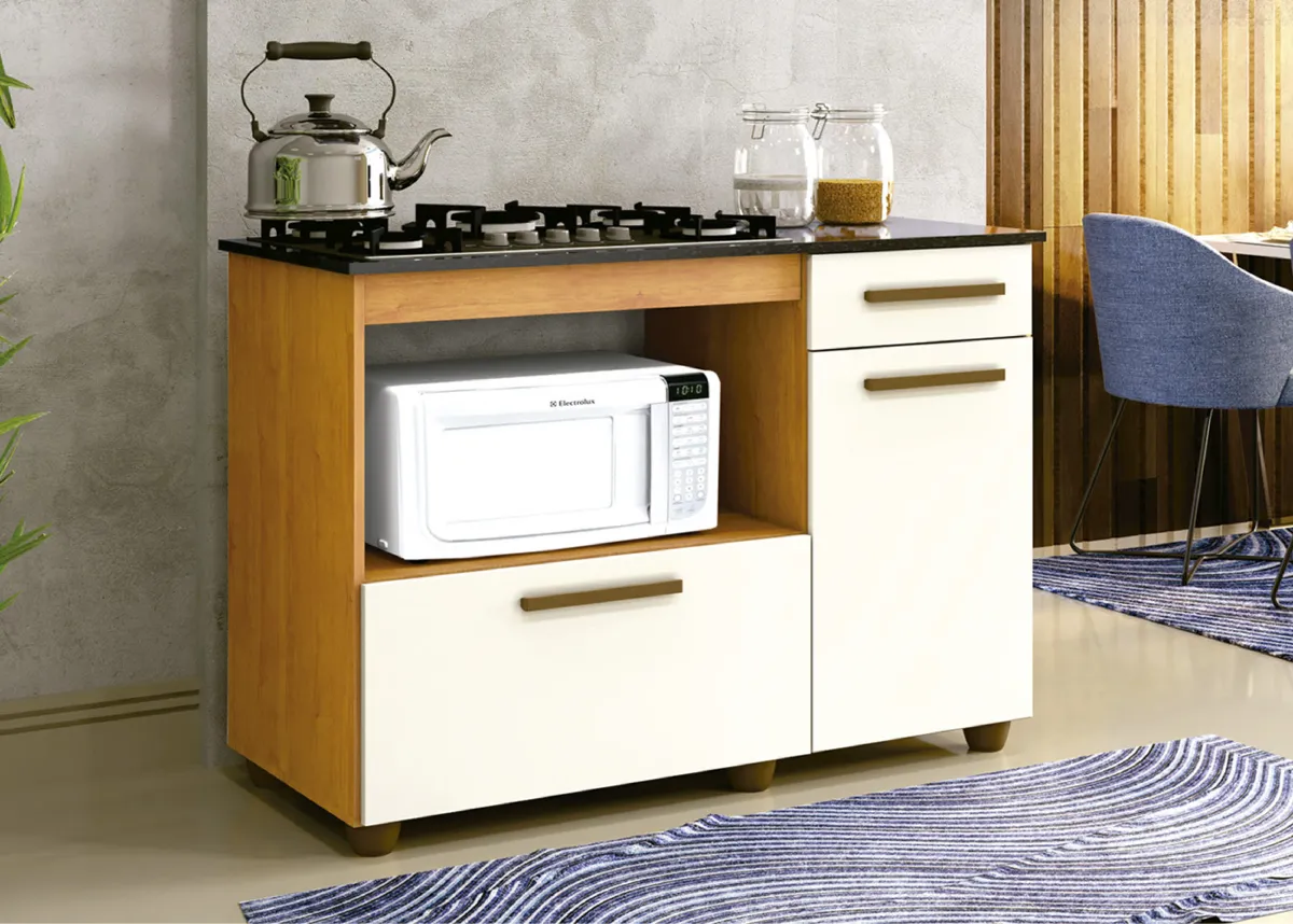 Balcao Violeta para CookTop 4 Bocas Kaiki — Naturale/Off White