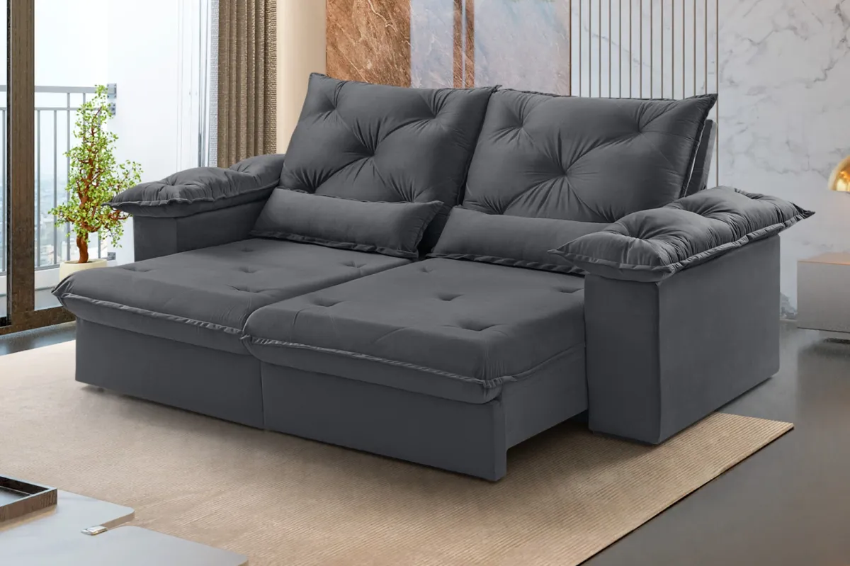 Estofado Retratil Reclinavel Atlas 230 2x90 + Braco 25cm Veludo Inca Grafite 10 Idealle — Estofado Atlas 230- Veludo Grafite 10