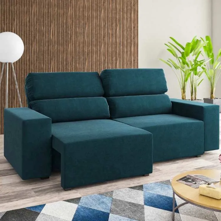 Estofado Retratil Recl Caique 200 Viero — Veludo Azul