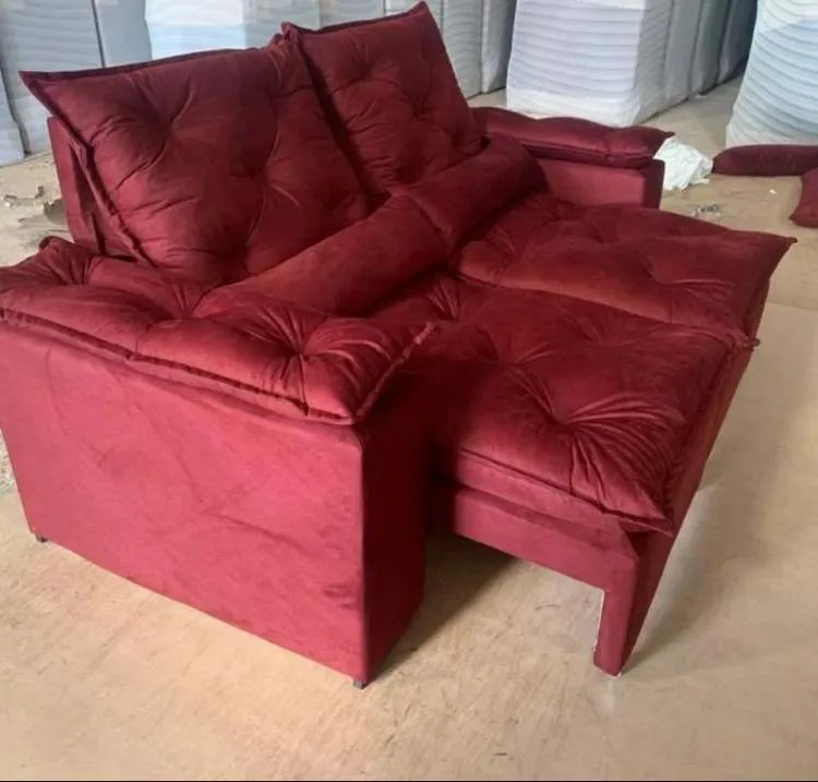Estofado Retr Recl Saquarema 230 2x115 Vermelho 18 Diviminas — Veludo Suede - Vermelho 18
