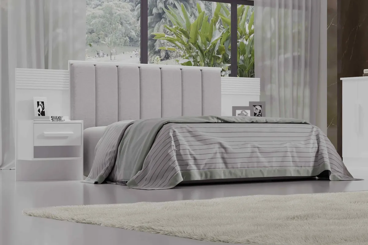 Cabeceira Casal Iris 140 Branco com Detalhe Ripado D Doro — Branco - Detalhe Ripado