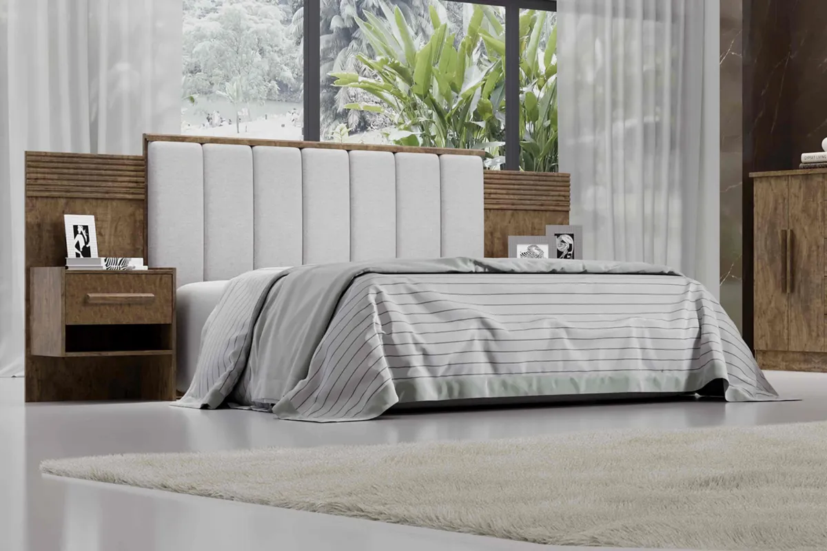 Cabeceira Casal Iris 140 Branco com Detalhe Ripado D Doro — Ipê Detalhe Ripado