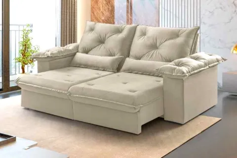Estofado Retratil Reclinavel Atlas 290 2x120 + Braço 25cm Linho Bege 01 Idealle
