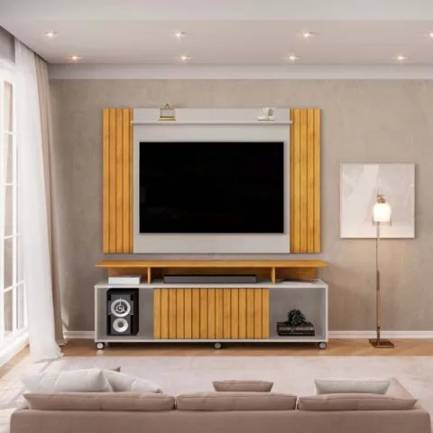 Combo Painel Extensivel Trend Cedro.Bali com Rack Tomy Cedro.Bali DJ Moveis