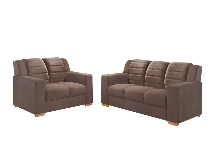 Conjunto Estofado Monaco 2x3Lgs Top Estofados — Tec 193  Veludo Inca - Marrom