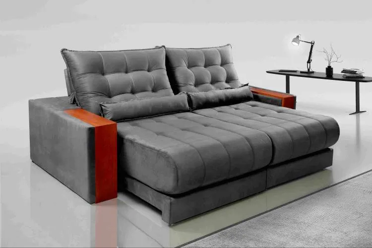 Estofado Retratil Reclinavel Genova 230 2x90 Molas Ensacadas Veludo Inca 813 Bege Escuro Evidence — Veludo Inca - Grafite 814