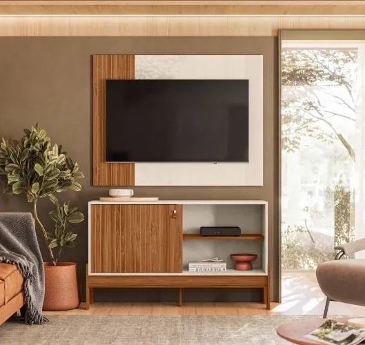 Combo Rack e Painel Wood 1.2 Cinamomo Mel.Off White Mobler — Cinamomo Mel/Off White