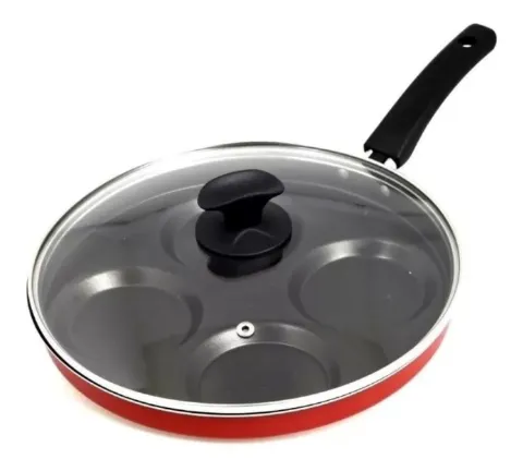 Frigideira Enjoy 4 Ovos/Hamburguer Antiaderente 26cm com Tampa de Vidro Vermelho Alegrete