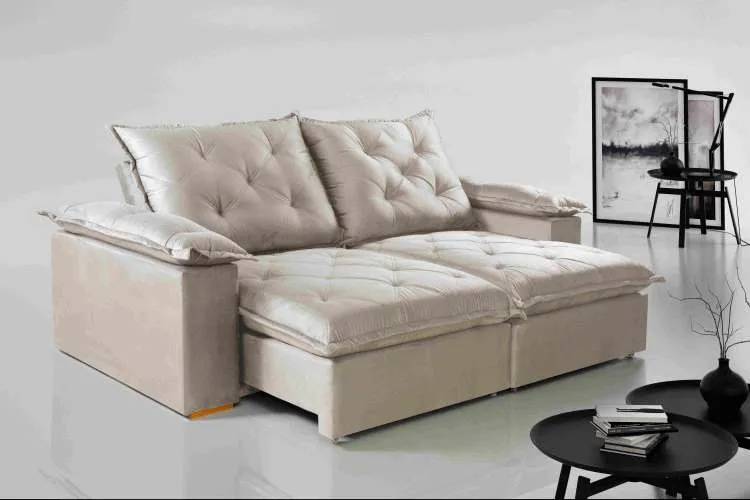 Estofado Retratil Reclinavel Leblon 210 2x80 Molas Ensacadas Veludo Inca Bege Escuro 813 Evidence — Veludo Inca - Cru 818