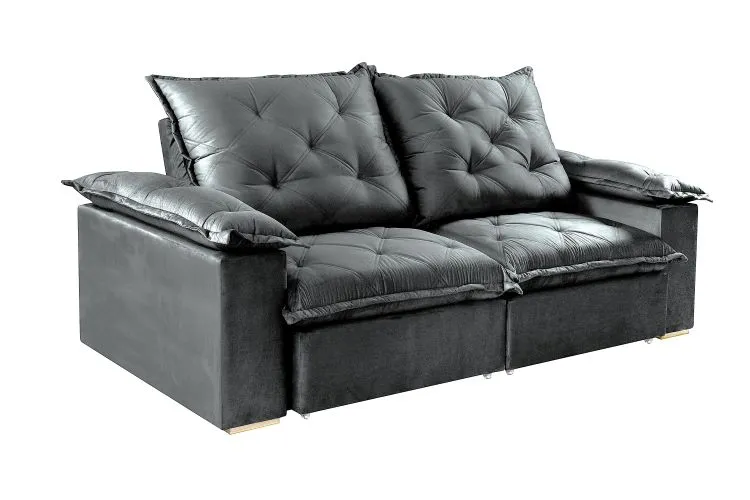 Estofado Retratil Reclinavel Leblon 250 2x100 Molas Ensacadas Velduo Inca Cru 818 Evidence — Veludo Inca - Grafite 814