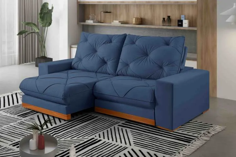 Estofado Retratil Reclinavel Buzios 250 2x100 Brc 25cm Veludo Inca Azul 24 Idealle — Veludo Inca - Azul 24