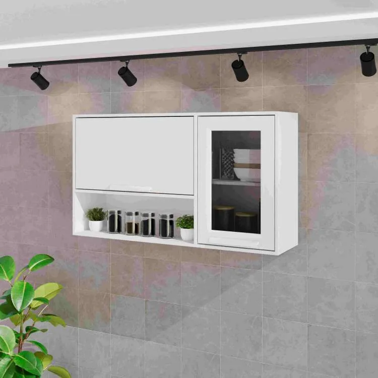 Aereo Basculante Cozinha Florida 120 2P Vidro Fume Branco Salleto — Aéreo Basculante 120 2P - Branco