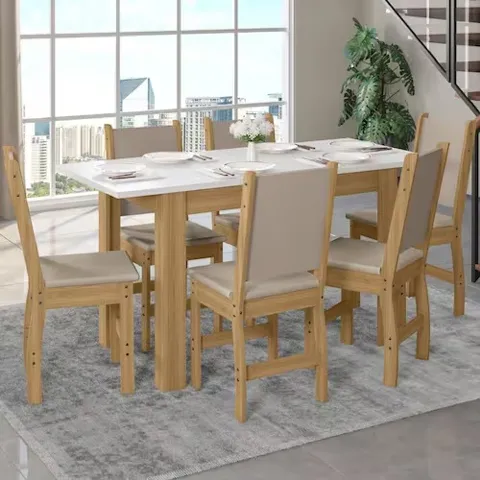 Sala de Jantar Bellagio com 6 Cadeiras Clara Freijo.Off White Poliman