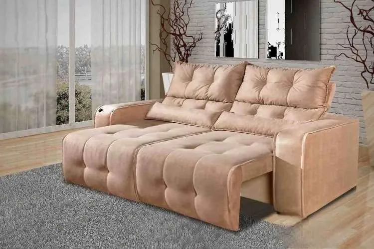 Estofado Retratil Reclinavel Minas 250 2x125 Veludo Suede Bege 512 Decorar Estofados — Veludo Suede - Bege 512