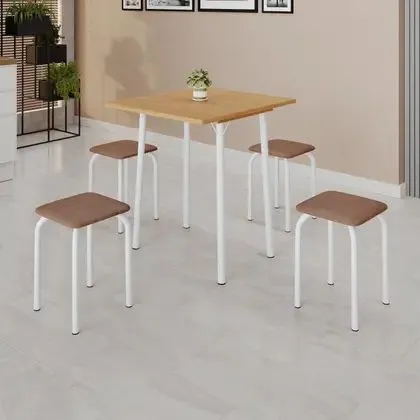 Conjunto Mesa Dobravel Bali com 4 Tamboretes Branco Courvin Jambo Teixeira
