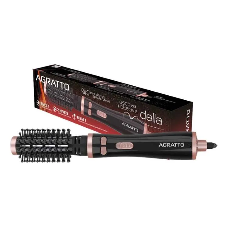 Escova de Cabelo Rotativa Della ECR 03 Bivolt Seletivo 1200.100W Agratto — Preto