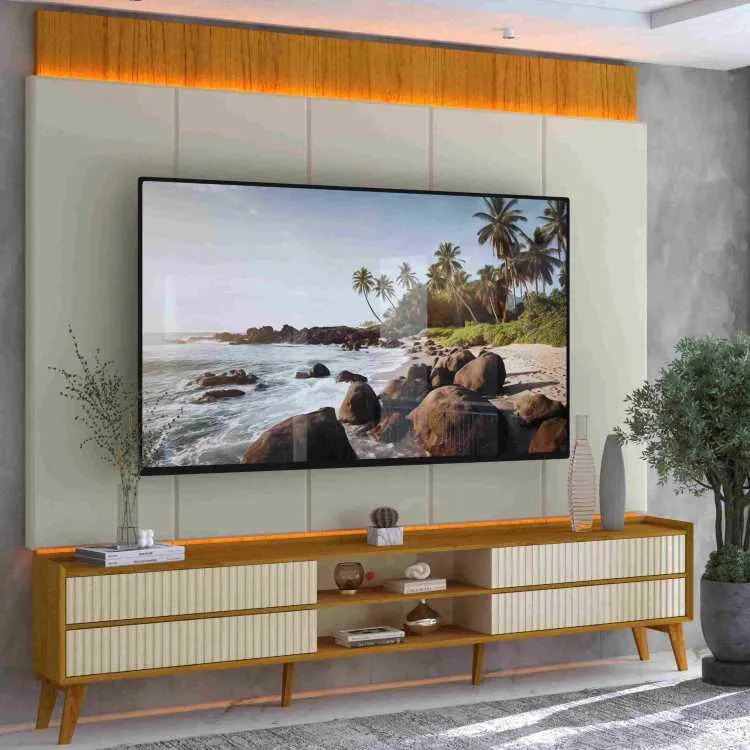 Visualizacao Conjunto Painel Magnifico 220 com Rack Magnifico 212 Naturale.Off White Gelius — Rack Magnifico