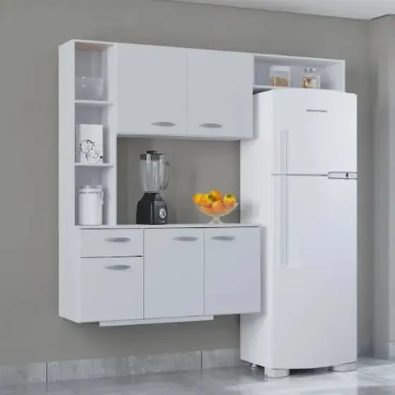 Cozinha Suspensa com Balcao Isis 163 Preto.Preto Poquema — Branco
