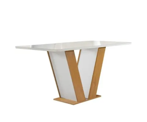Mesa Qatar 160x80 Tampo Londres Plus Canto Copo com Vdiro Cinamomo Off White Cel Moveis