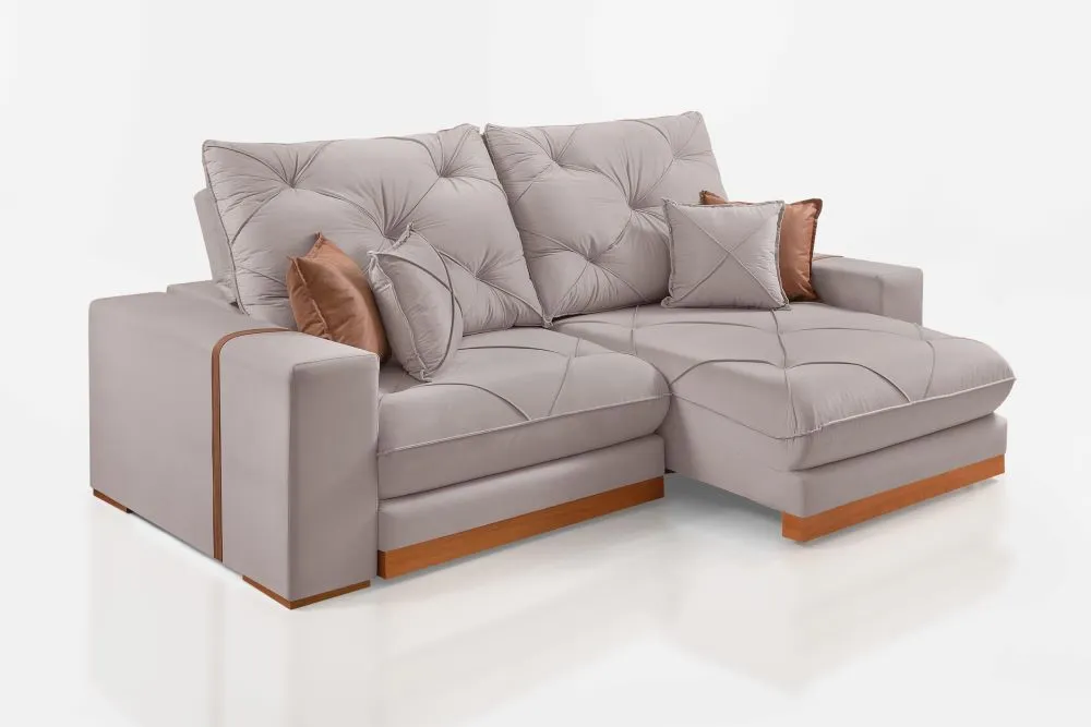 Estofado Retratil Reclinavel Geriba 250 2x100 Brc 25cm Veludo Inca Grafite 10 Idealle — Veludo Bege Claro 02