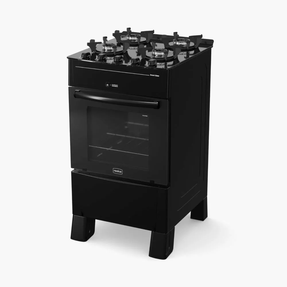 Fogao Smart Glass 4 Bocas Mesa de Vidro Branco Realce — Fogão Smart Glass 4 Bocas - Preto