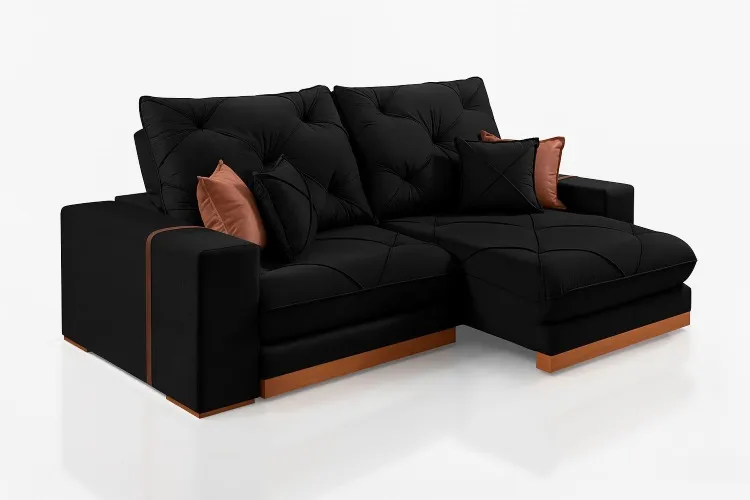 Estofado Retratil Reclinavel Geriba 250 2x100 Brc 25cm Veludo Inca Grafite 10 Idealle — Veludo Inca - Preto 13