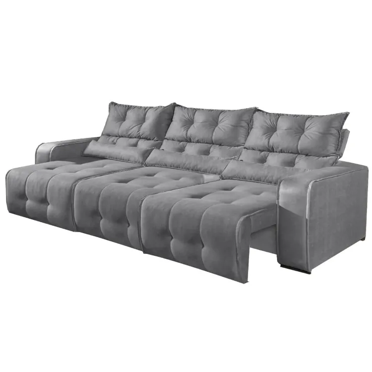 Estofado Retratil Reclinavel Minas 250 3 Modulos 70 mais Braco 20cm Veludo Bege Decorar Moveis — Veludo Cinza