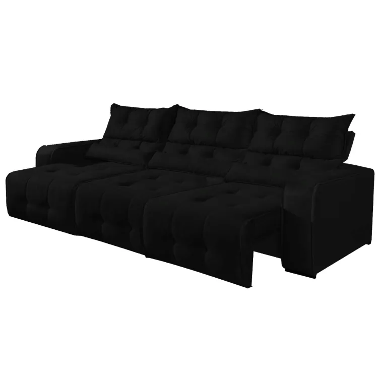 Estofado Retratil Reclinavel Minas 250 3 Modulos 70 mais Braco 20cm Veludo Bege Decorar Moveis — Veludo Preto