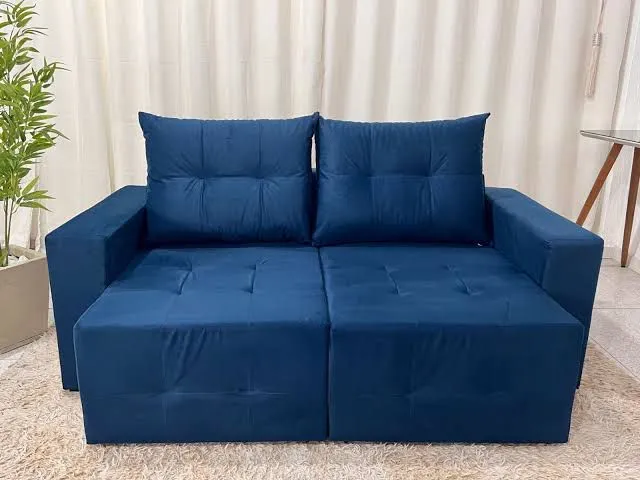Estofado Retratil Havai 180 2x90 Veludo 01 Bege Claro Bia Estofados — Veludo Azul