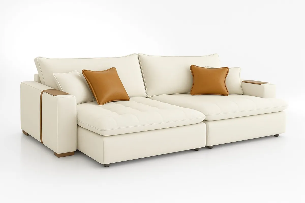Sofa Cama Retratil Mariah 250 2x100 + Braco 25cm Linho Bege 01 Idealle — Linho Branco