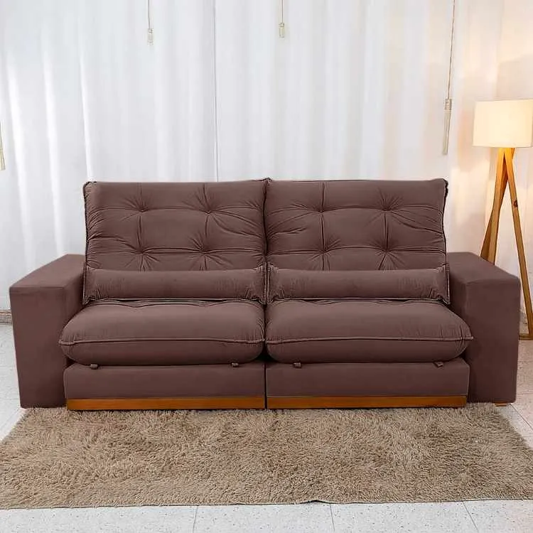 Estofado Retratil Reclinavel Toronto 210 2x80 mais Brc 25cm Molas Pocket e Pillow 25 Veludo Suede Marrom Bia Estofados — Veludo Suede Marrom