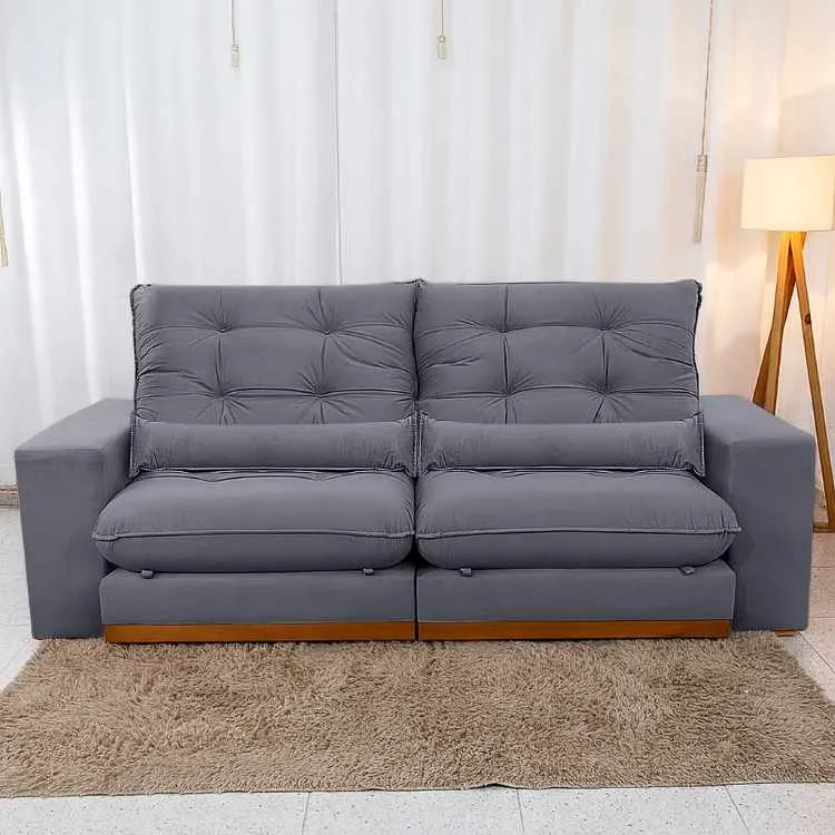Estofado Retratil Reclinavel Toronto 230 2x90 mais Brc 25cm Molas Pocket e Pillow 25 Veludo Suede Azul Bia Estofados — Veludo Suede Grafite