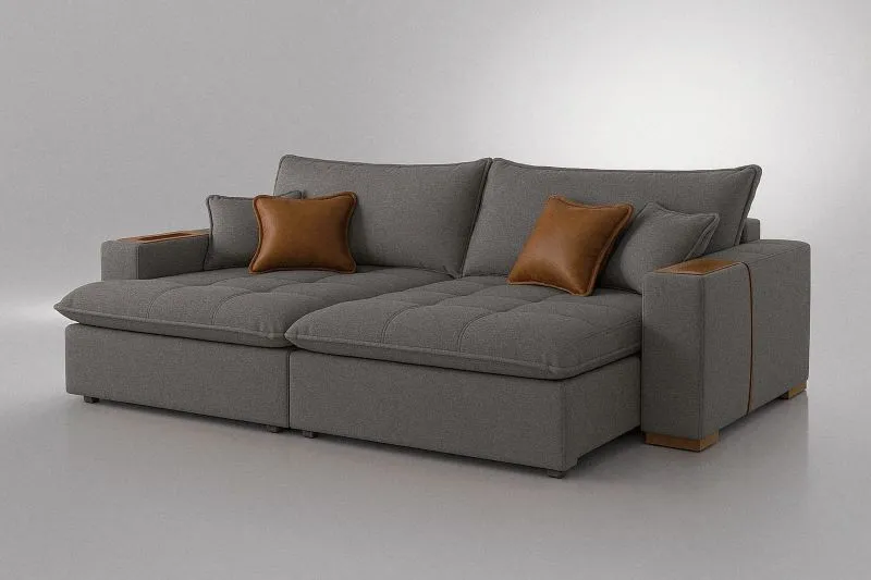 Sofa Cama Retratil Mariah 250 2x100 + Braco 25cm Linho Bege 01 Idealle — Linho Cinza Escuro