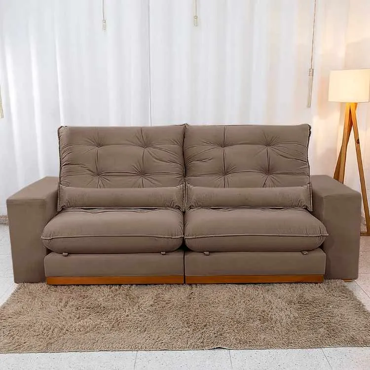 Estofado Retratil Reclinavel Toronto 250 2x100 mais 25cm Brc com Pillow 25cm Veludo Suede Azul Bia Estofados — Veludo Suede Capaccino