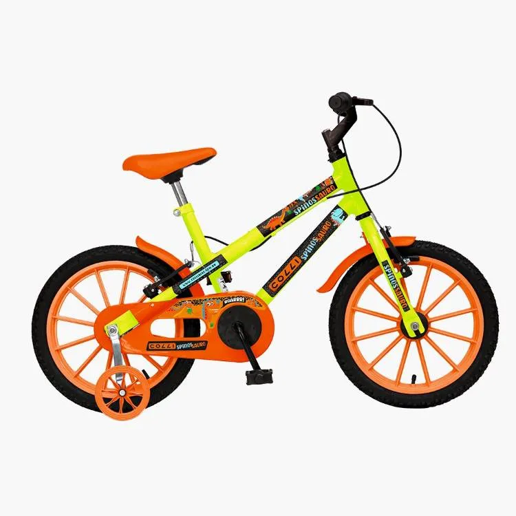 Bicicleta Infantil Colli Spinossauro Aventura Aro 16 Amarelo Neon Cod 202.13D EM Colli — Bicicleta Spinossauro - Amarelo Neon